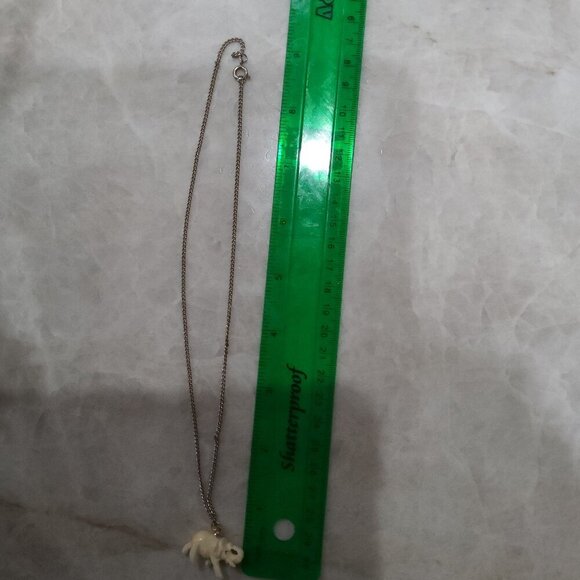 Vintage Carved Elephant Pendant Necklace, Tiny Resin Elephant - Picture 6 of 8